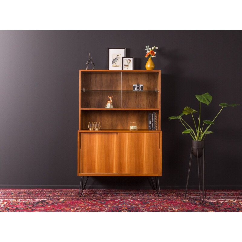 Vintage German showcase in walnut and brass