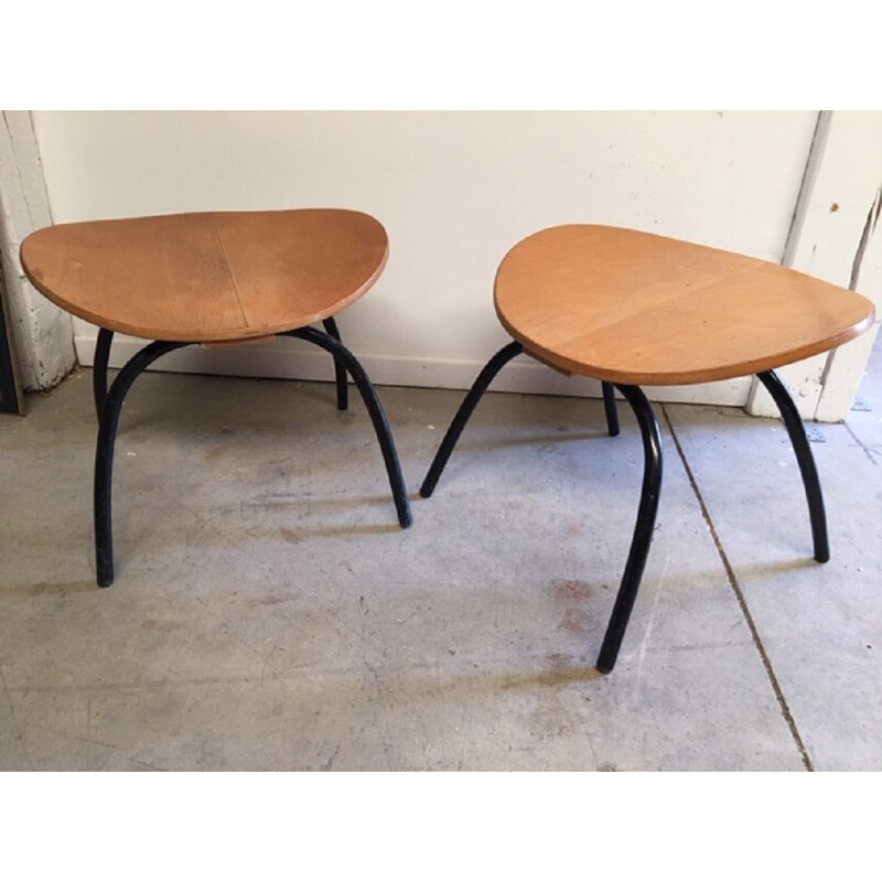 Pair of vintage Memphis wooden and metal stools