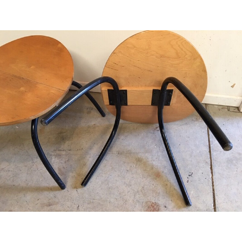 Pair of vintage Memphis wooden and metal stools
