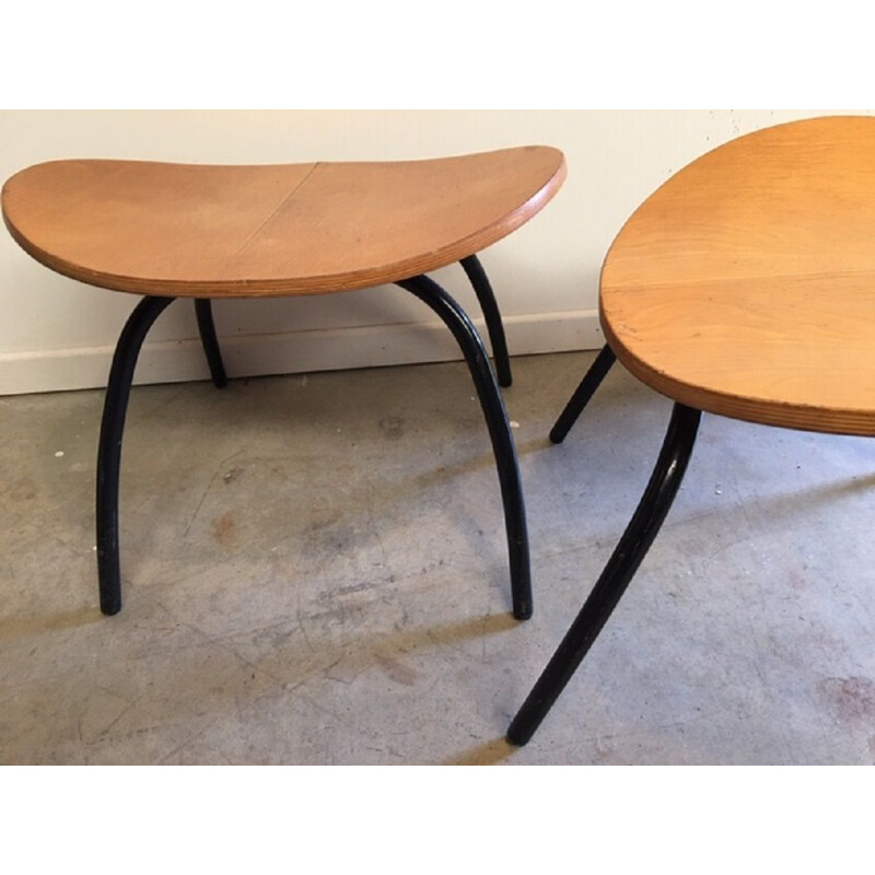 Pair of vintage Memphis wooden and metal stools