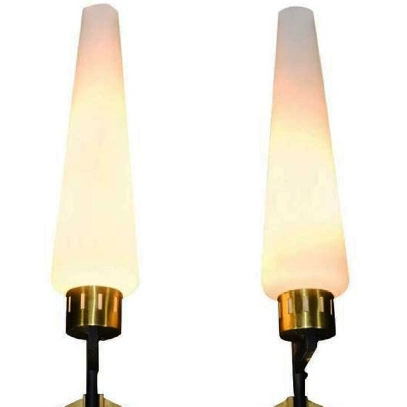 Pair of vintage Italian wall lamps in brass and metal