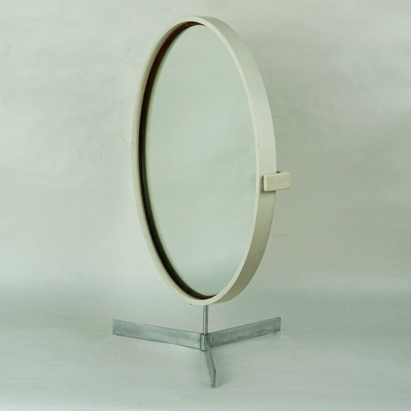 Espelho de mesa circular branca Vintage de Uno e Osten Kristiansson para Luxus, Suécia 1960