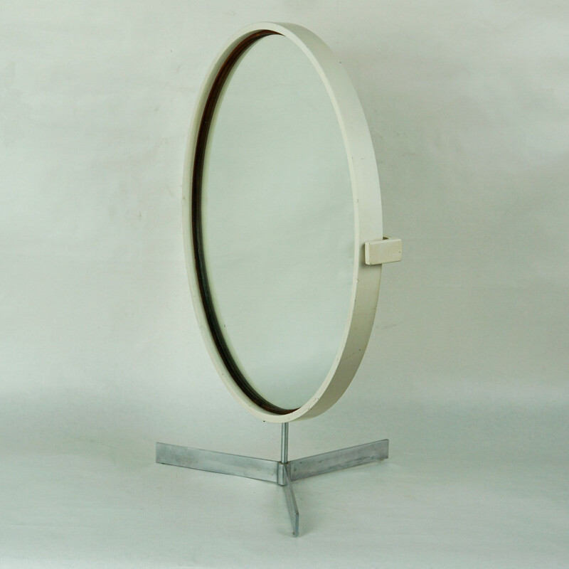 Vintage white circular table mirror by Uno and Osten Kristiansson for Luxus, Sweden 1960