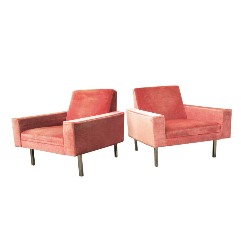 Paire de fauteuils lounge vintage rose saumon, 1950