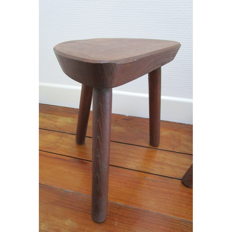 Pair of vintage wooden tripod stools, 1960