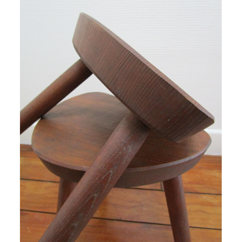 Pair of vintage wooden tripod stools, 1960