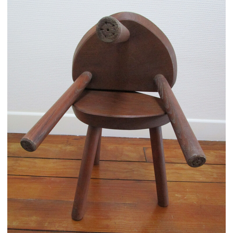 Pair of vintage wooden tripod stools, 1960