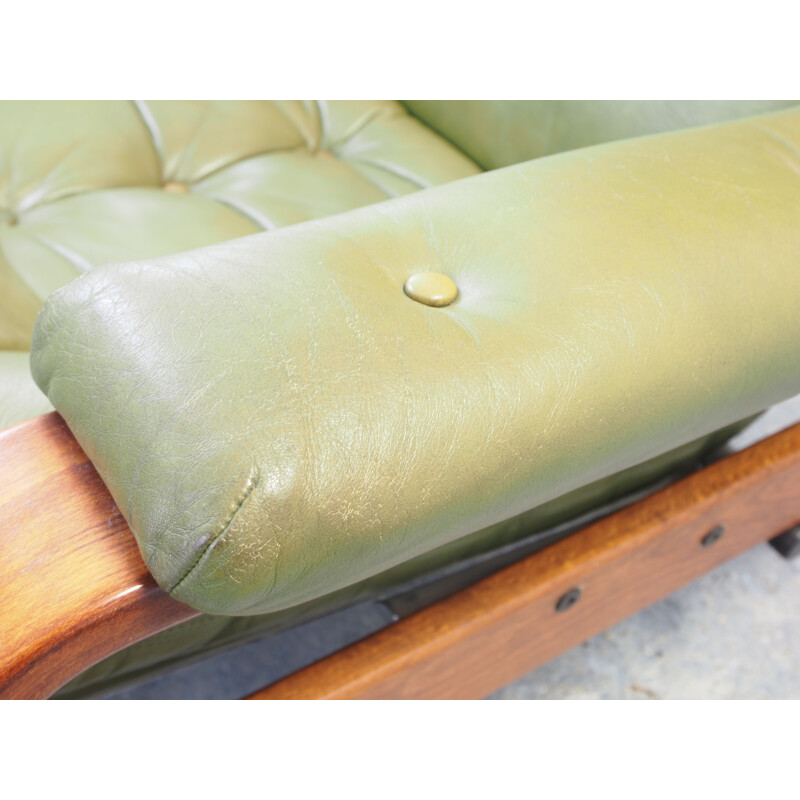 Vintage lounge chair with green leather and ottoman by G-Mobel, 1970s