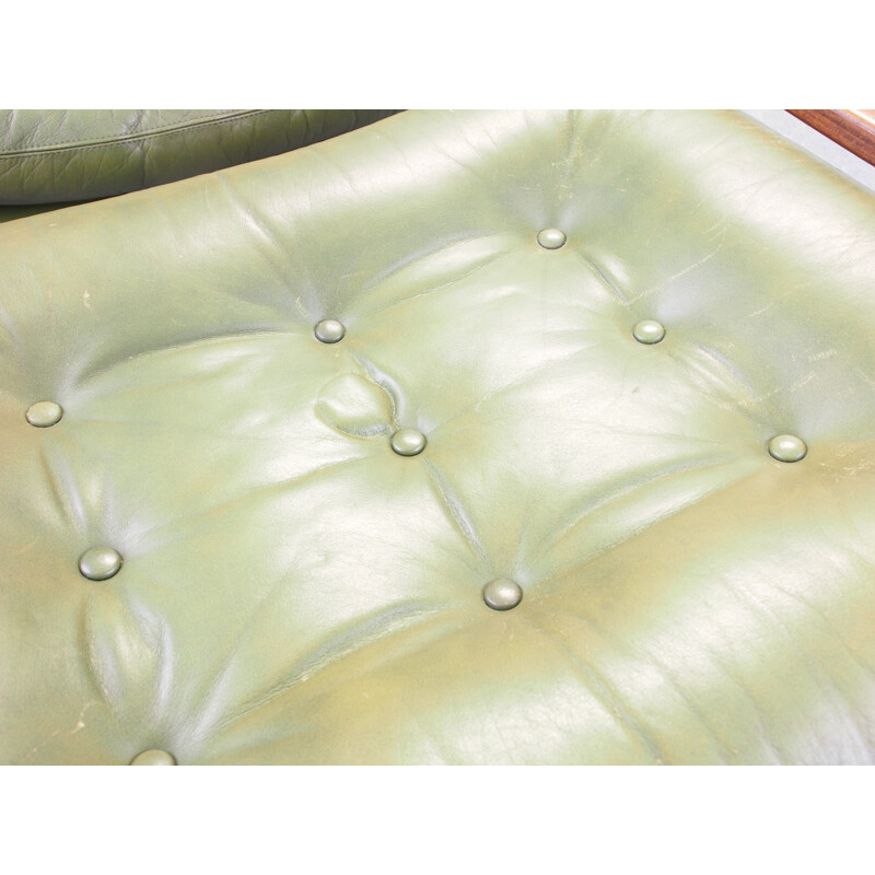 Vintage lounge chair with green leather and ottoman by G-Mobel, 1970s