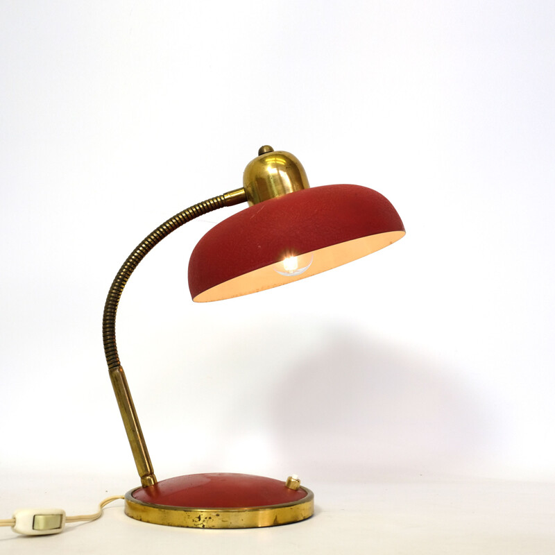 Lampe de bureau vintage rouge et or, 1960-1970