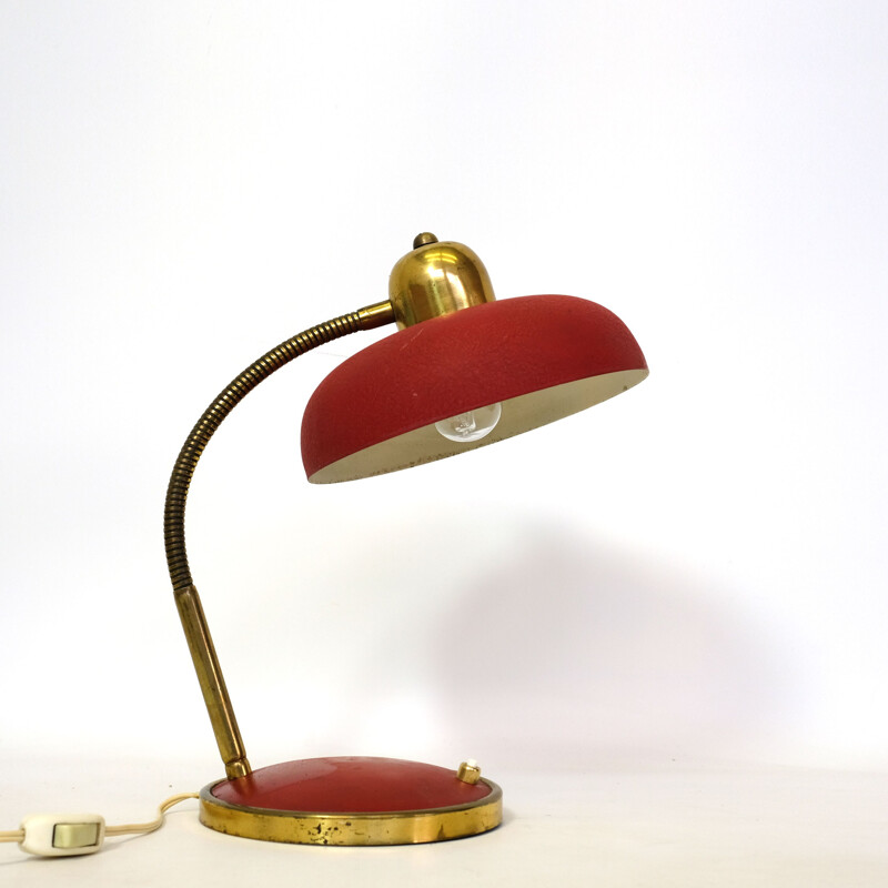 Vintage red and gold desk lamp, 1960-1970s