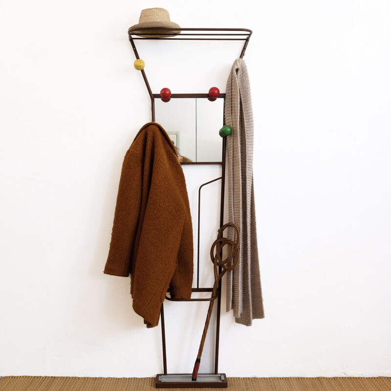 Large vintage coat rack with mirror, 1960s