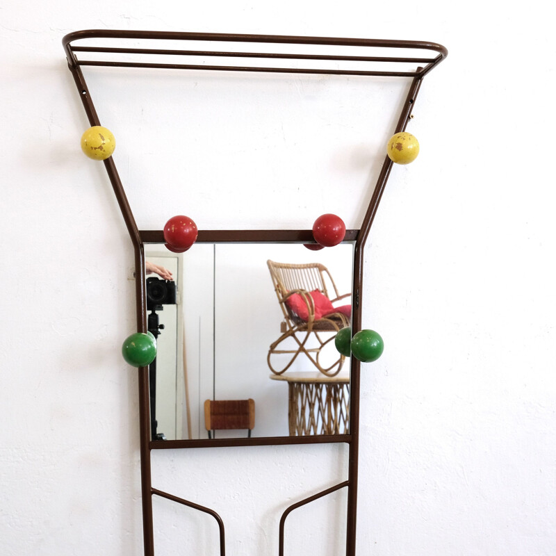 Large vintage coat rack with mirror, 1960s