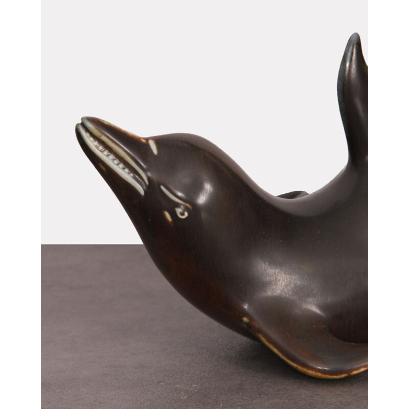 Vintage ceramic dolphin by Gunnar Nylund for R-rstrand, 1960
