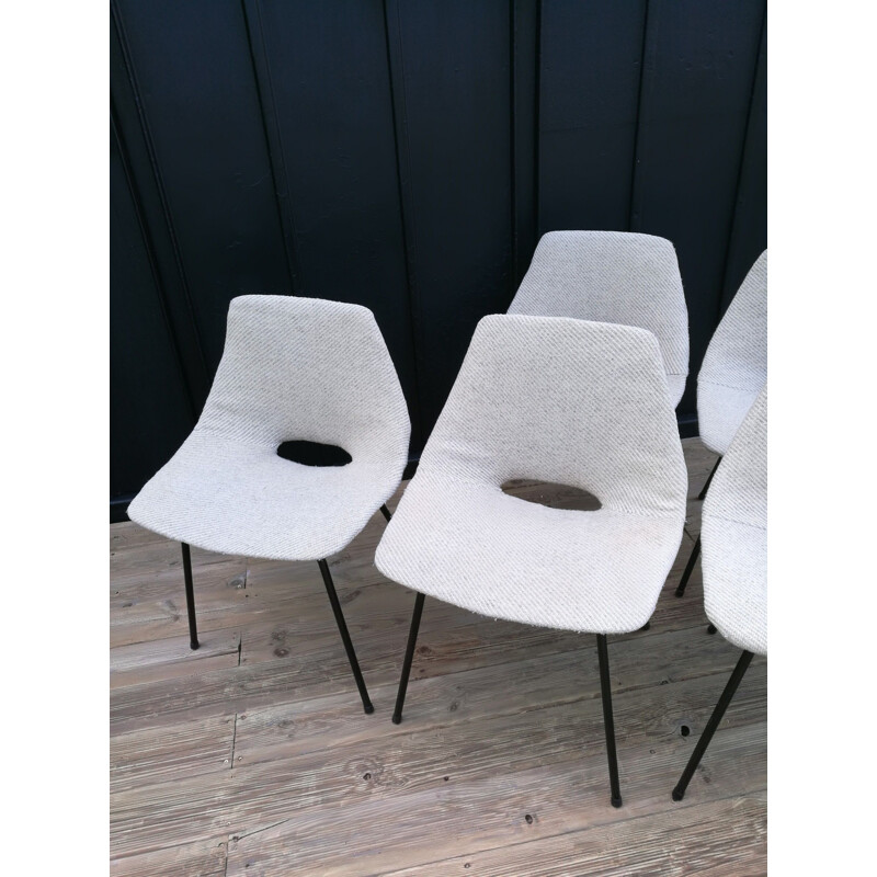 Set of 6 vintage chairs "tonneau" by Pierre Guariche, 1950s