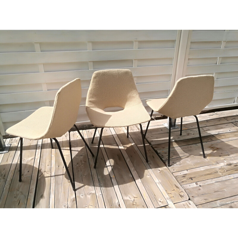 Set of 6 vintage chairs "tonneau" by Pierre Guariche, 1950s