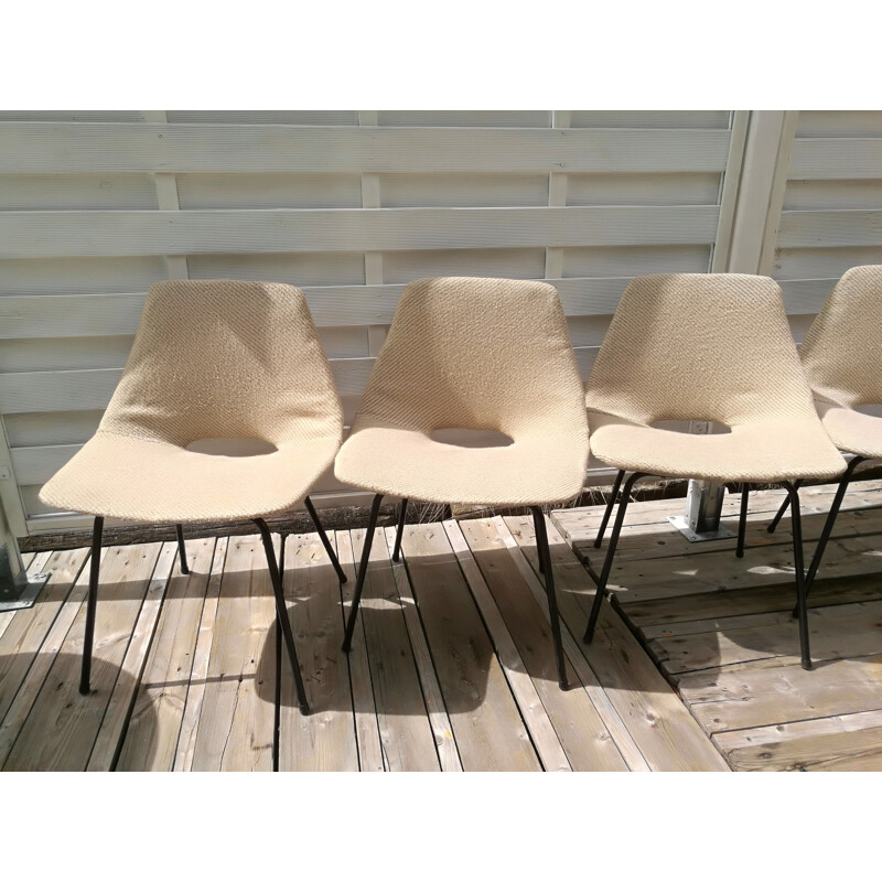 Set of 6 vintage chairs "tonneau" by Pierre Guariche, 1950s