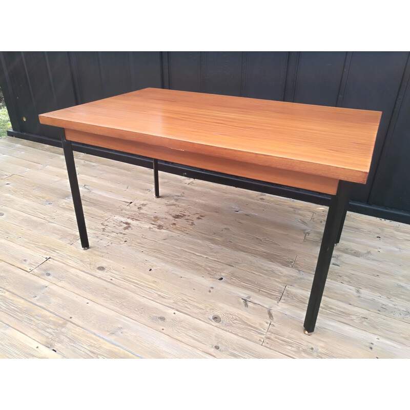 Vintage dining table with extensions, teak and metal, 1960