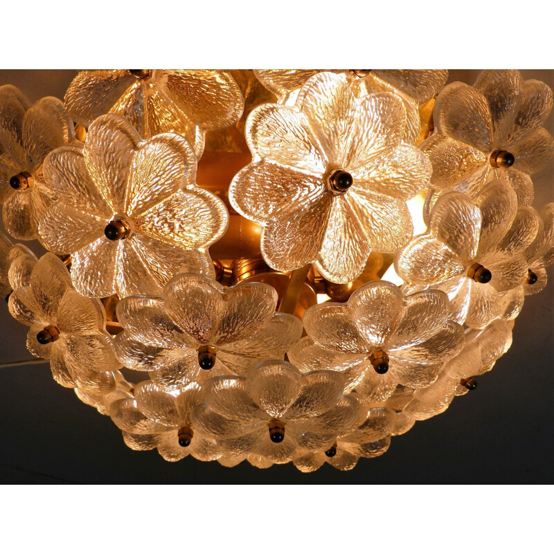 Vintage glass and brass flower ceiling lamp by Palwa, Germany 1960s