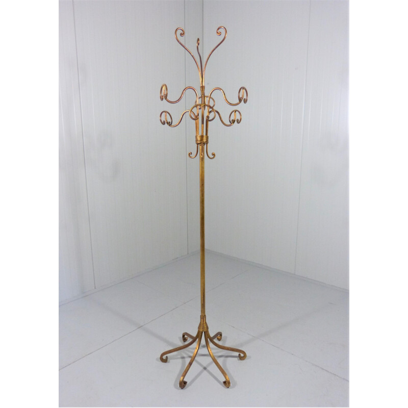 Vintage coat rack in gold lacquered iron, Italy 1950s