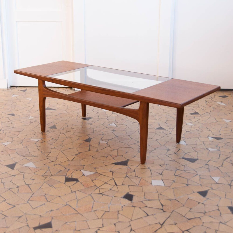 Vintage coffee table by G planin teak and glass, 1960