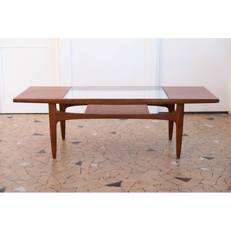 Vintage coffee table by G planin teak and glass, 1960
