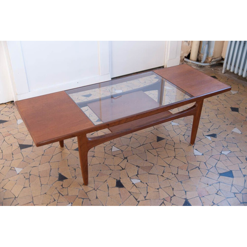 Vintage coffee table by G planin teak and glass, 1960