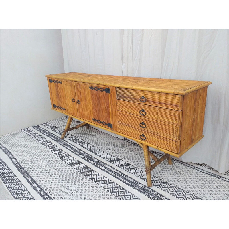 Vintage sideboard in rattan by Audoux et Minet 1970