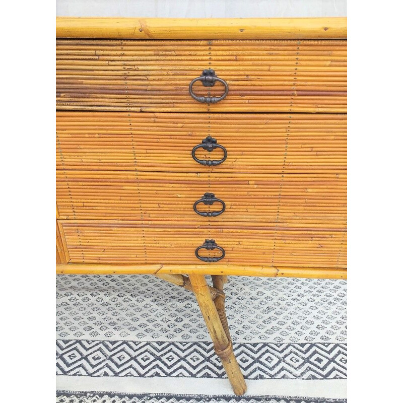 Vintage sideboard in rattan by Audoux et Minet 1970