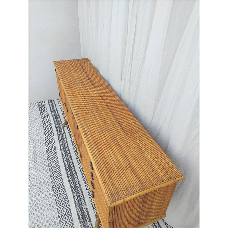 Vintage sideboard in rattan by Audoux et Minet 1970