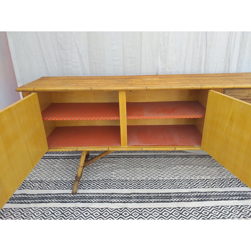 Vintage sideboard in rattan by Audoux et Minet 1970