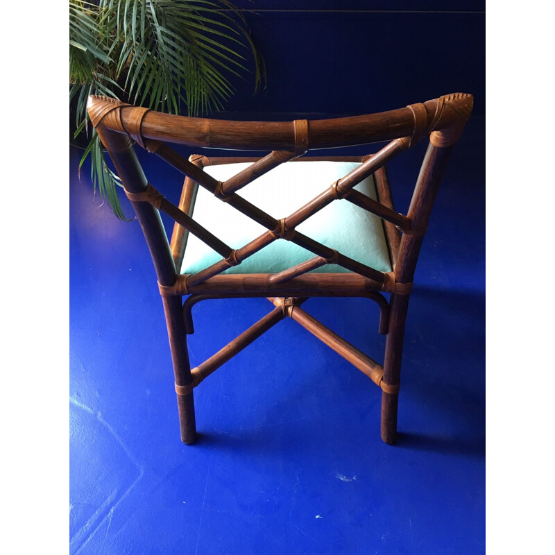 Vintage dining set in bamboo and green velvet