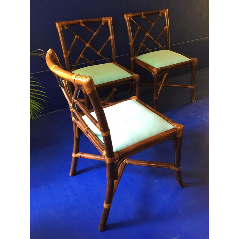 Vintage dining set in bamboo and green velvet