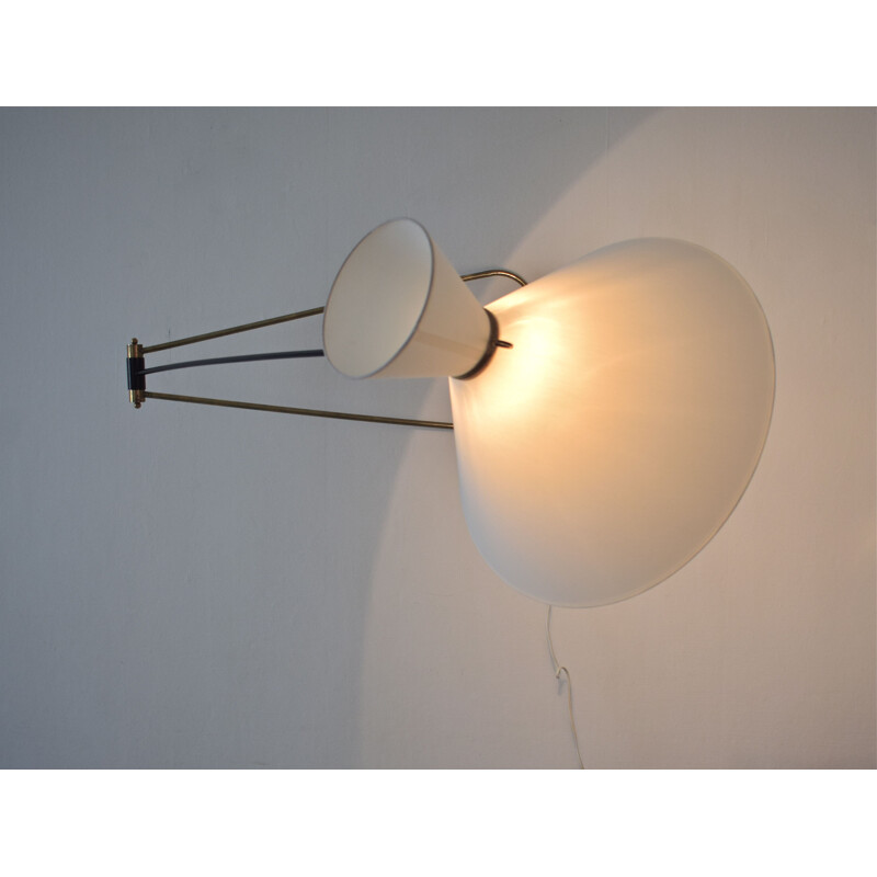 Vintage double wall lamp in brass by Robert Mathieu