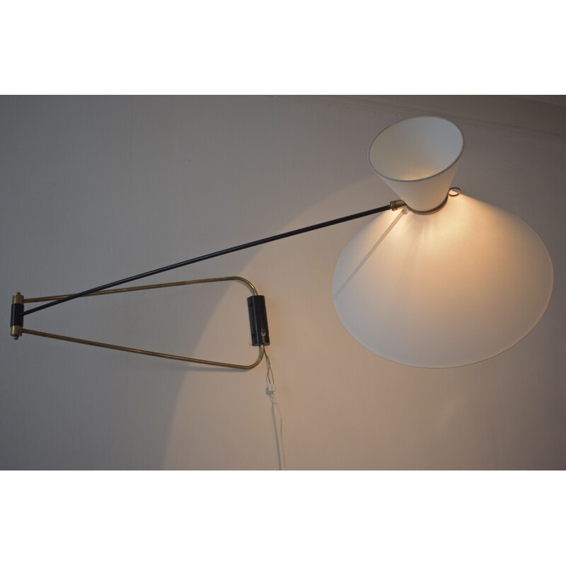 Vintage double wall lamp in brass by Robert Mathieu