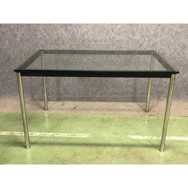 Table vintage en aluminium avec plateau en verre