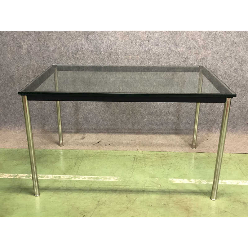 Vintage aluminium table with glass top