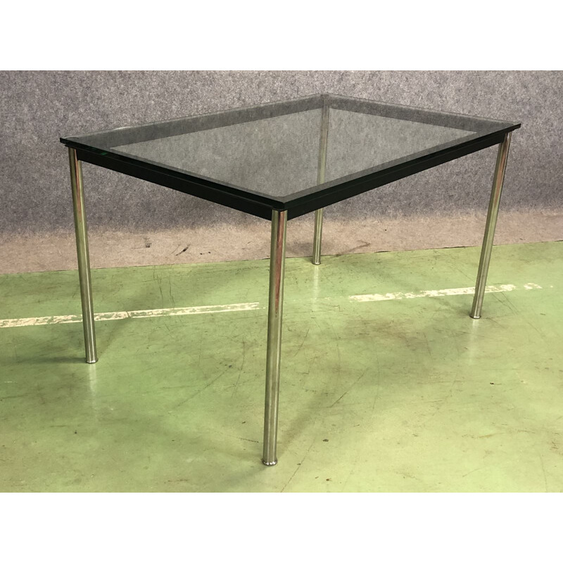 Vintage aluminium table with glass top