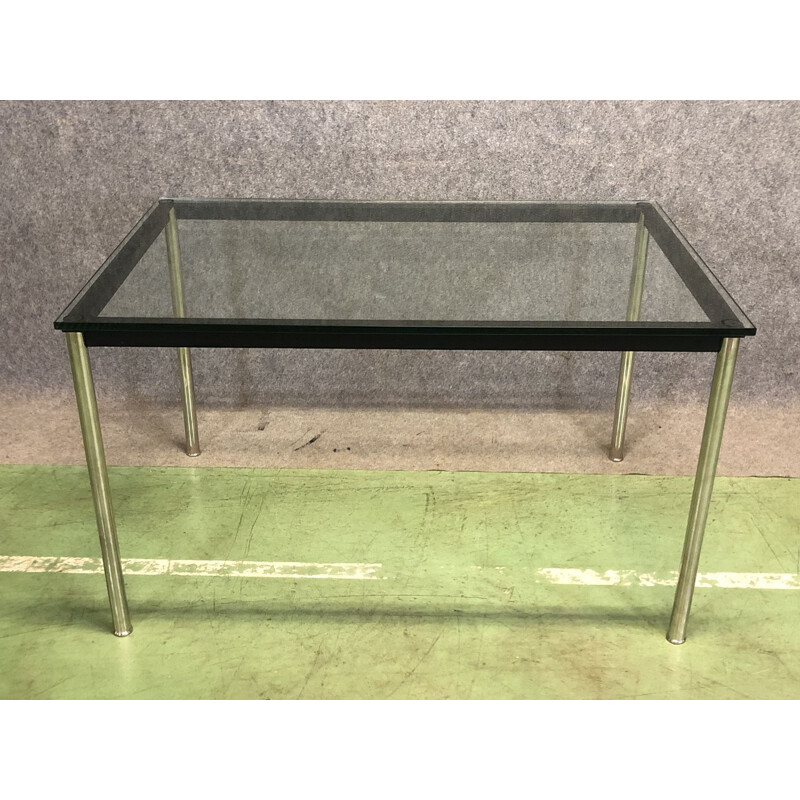Vintage aluminium table with glass top