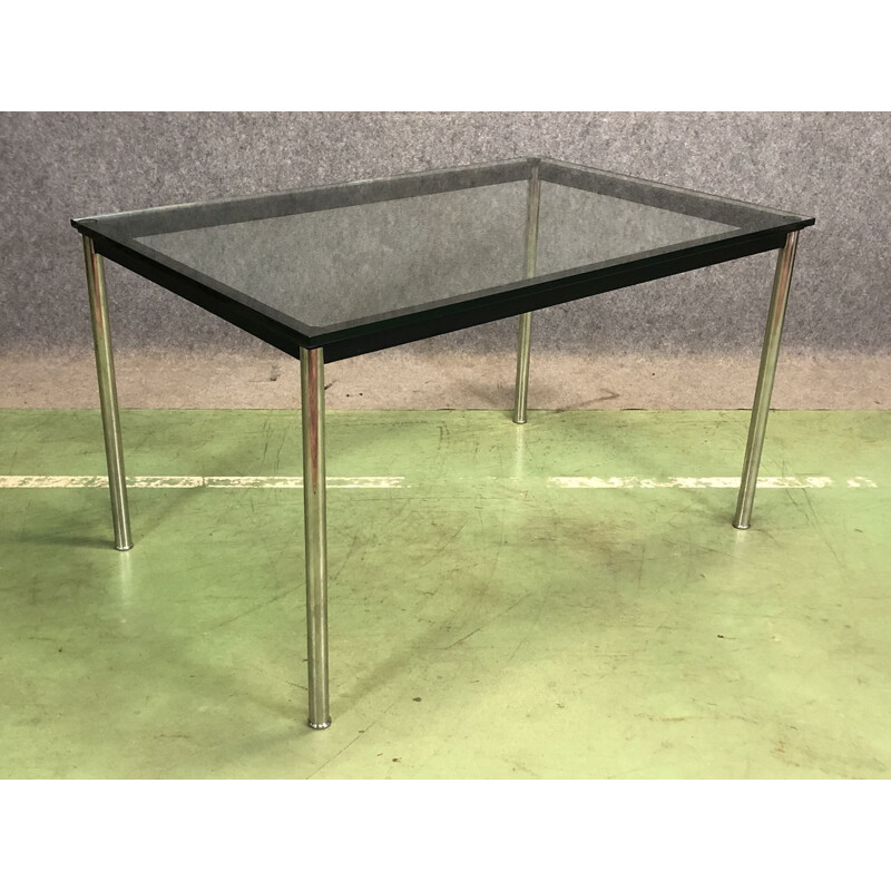 Vintage aluminium table with glass top