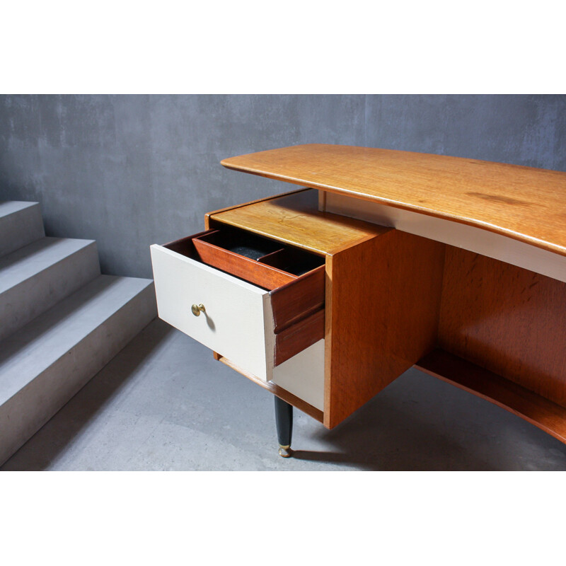 Boomerang desk in brass and oak from G-Plan