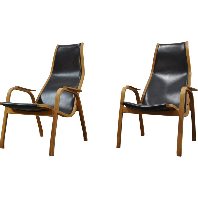 Vintage pair of Kurva Lamino Lounge Chairs By Yngve Ekström For Swedese, 1960s