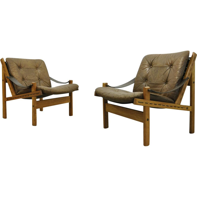 Vintage Hunter Safari Easy Chairs By Torbjørn Afdal For Bruksbo, Norway 1960s