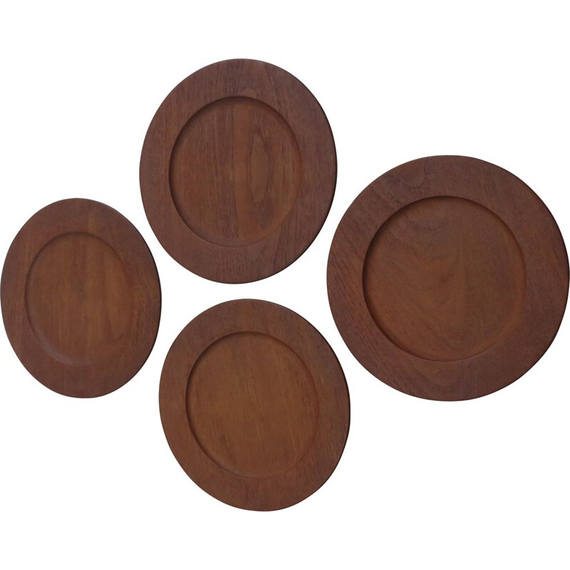 Set of 4 vintage teak danish server plates, 1960s