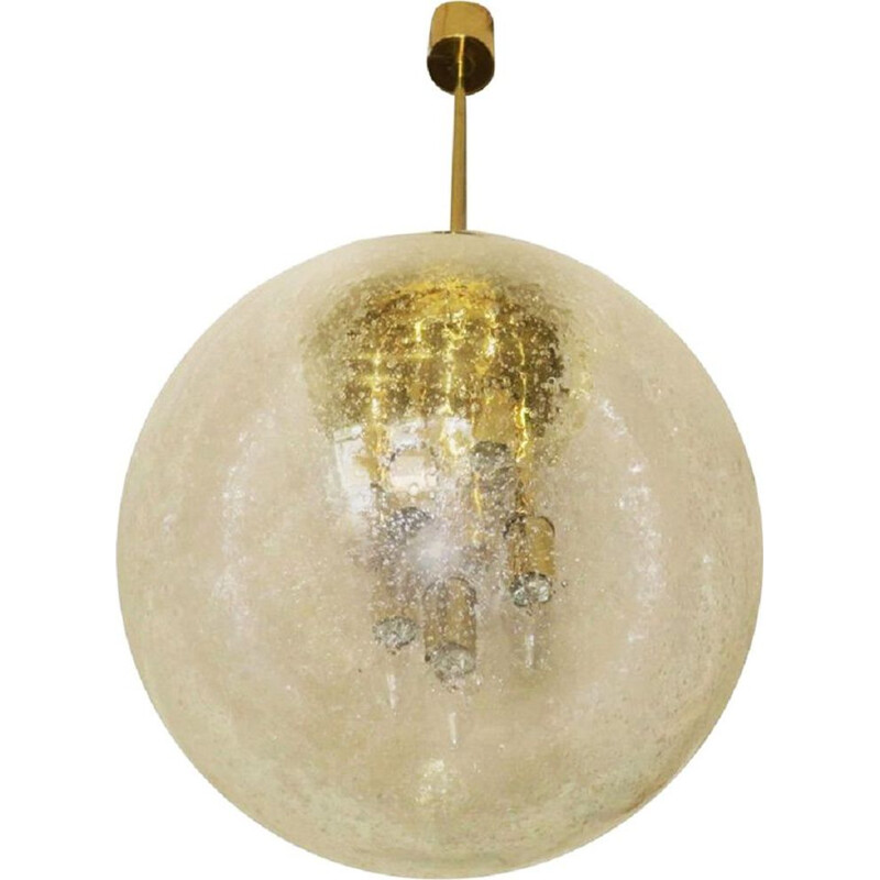 Large vintage pendant light in glass and brass globe by Doria Leuchten, 1960s