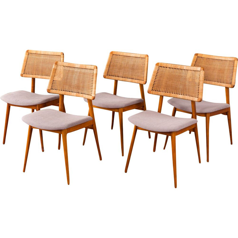 Set of 5 grey chairs in cherrywood by Habeo