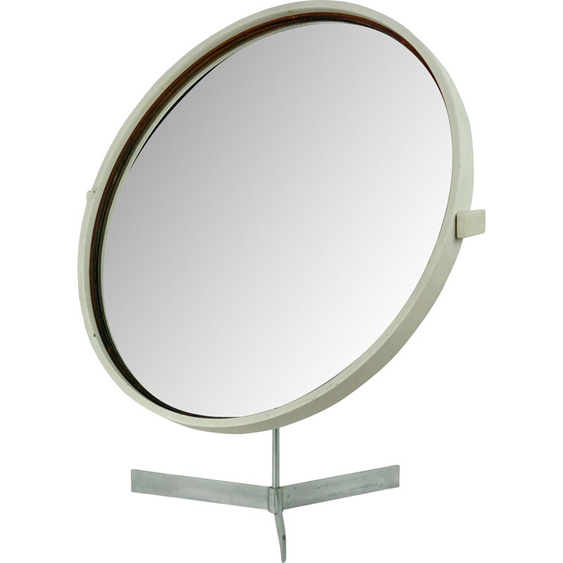 Vintage white circular table mirror by Uno and Osten Kristiansson for Luxus, Sweden 1960