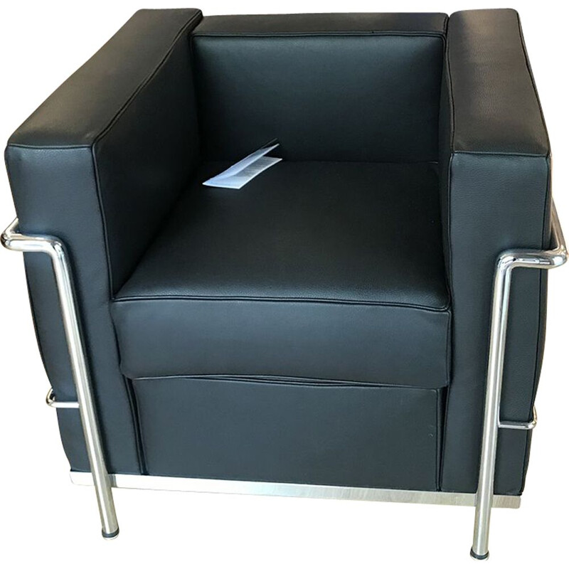 Vintage chair Le Corbusier - LC2 in black leather, 2010s