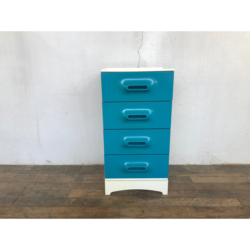 Vintage blue and white plastic chest of drawers by Marc HELD Prisunic, 1970s