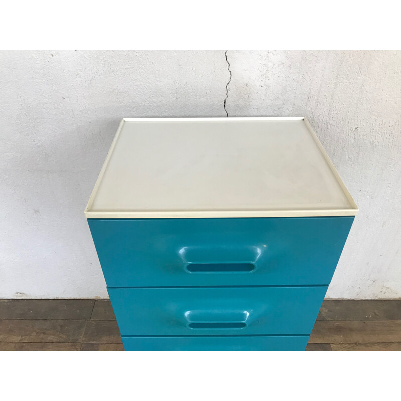 Vintage blue and white plastic chest of drawers by Marc HELD Prisunic, 1970s
